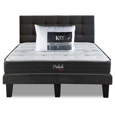 Combo Cama Europea Prelude Radiant 2 Plazas Normal + Respaldo Urban Marengo + Pack Almohadas