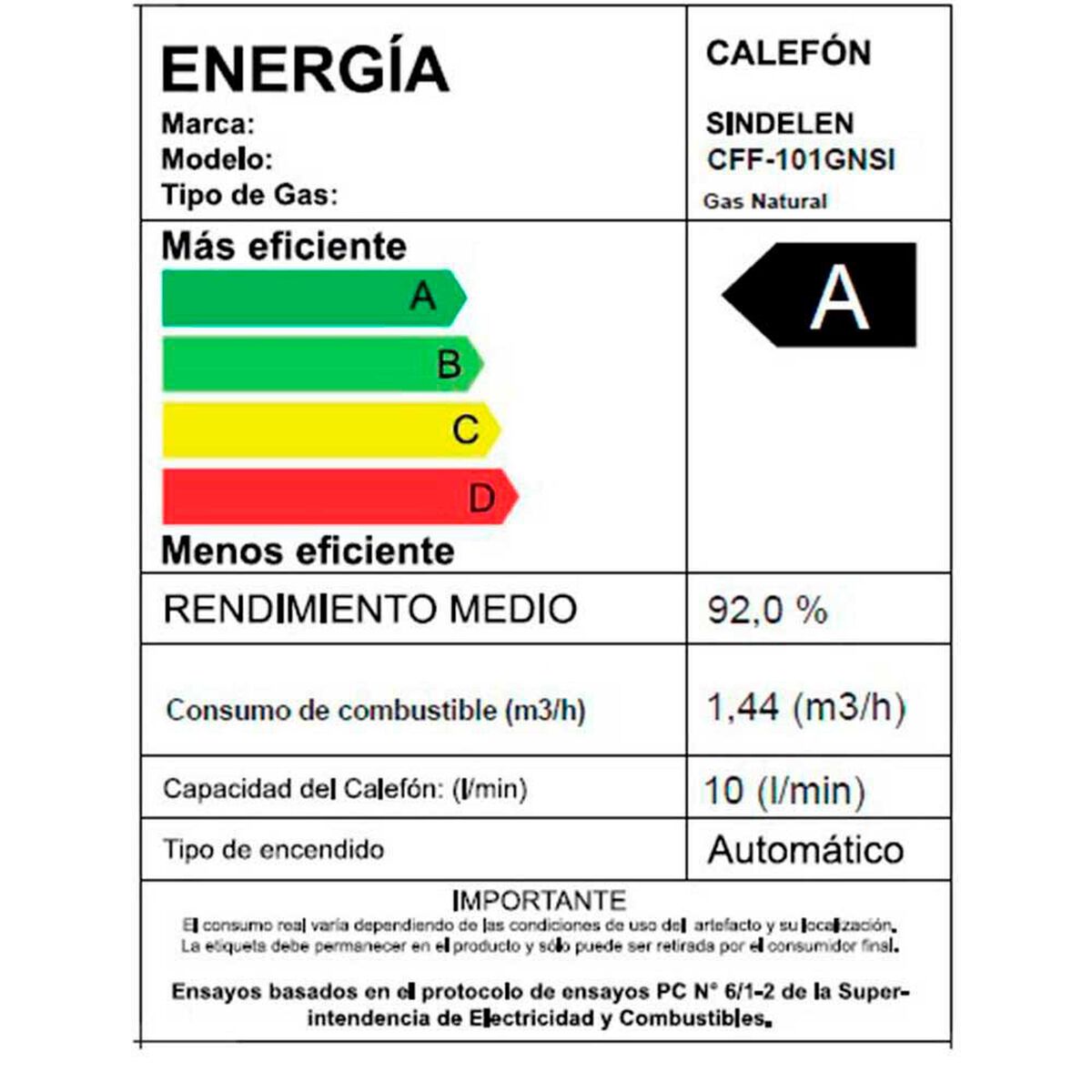 Calefont Gas Natural Sindelen CFF-101GNSI 10 lt Tiro Forzado