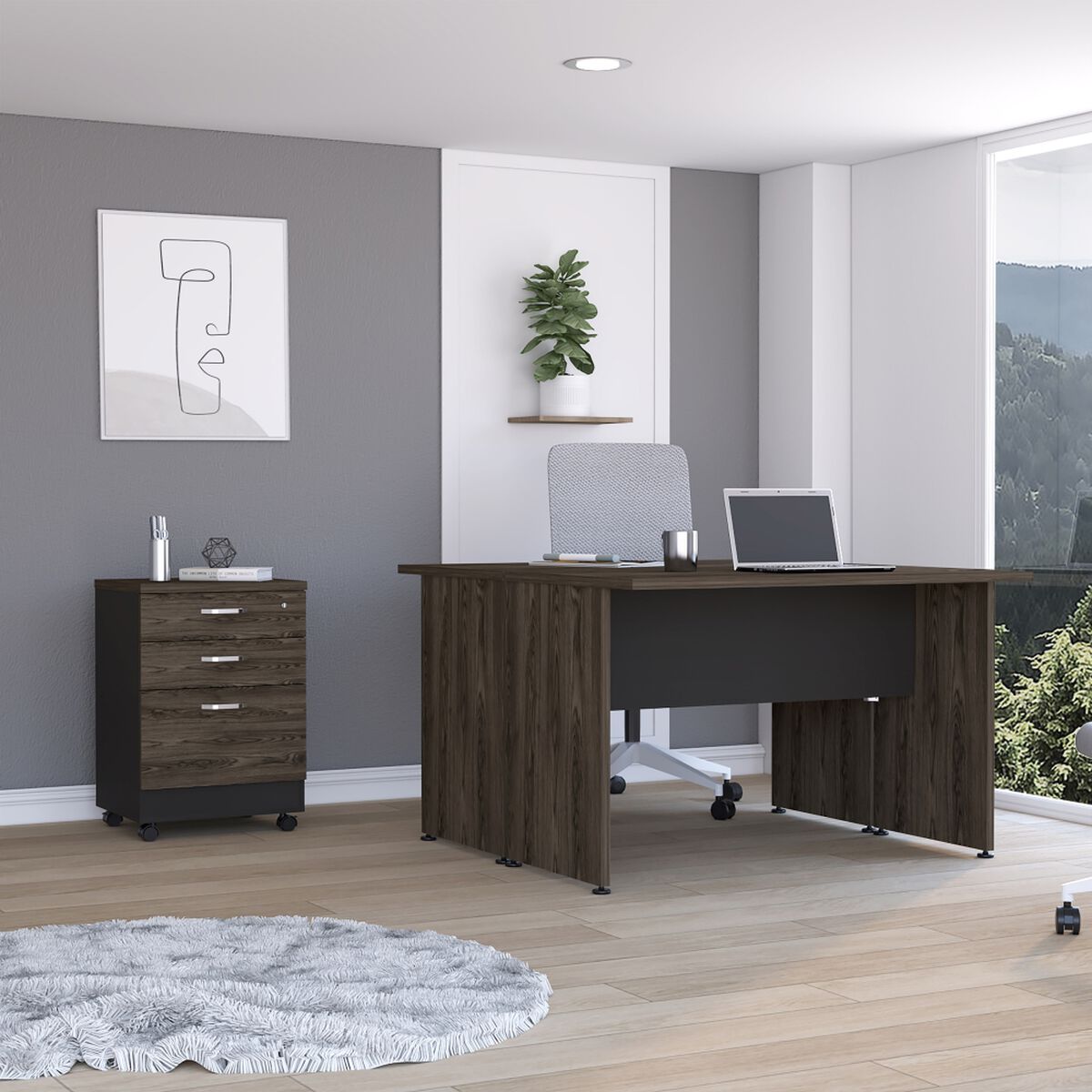 Escritorio Doble + Archivador 3 Cajones Negro TuHome Home Office