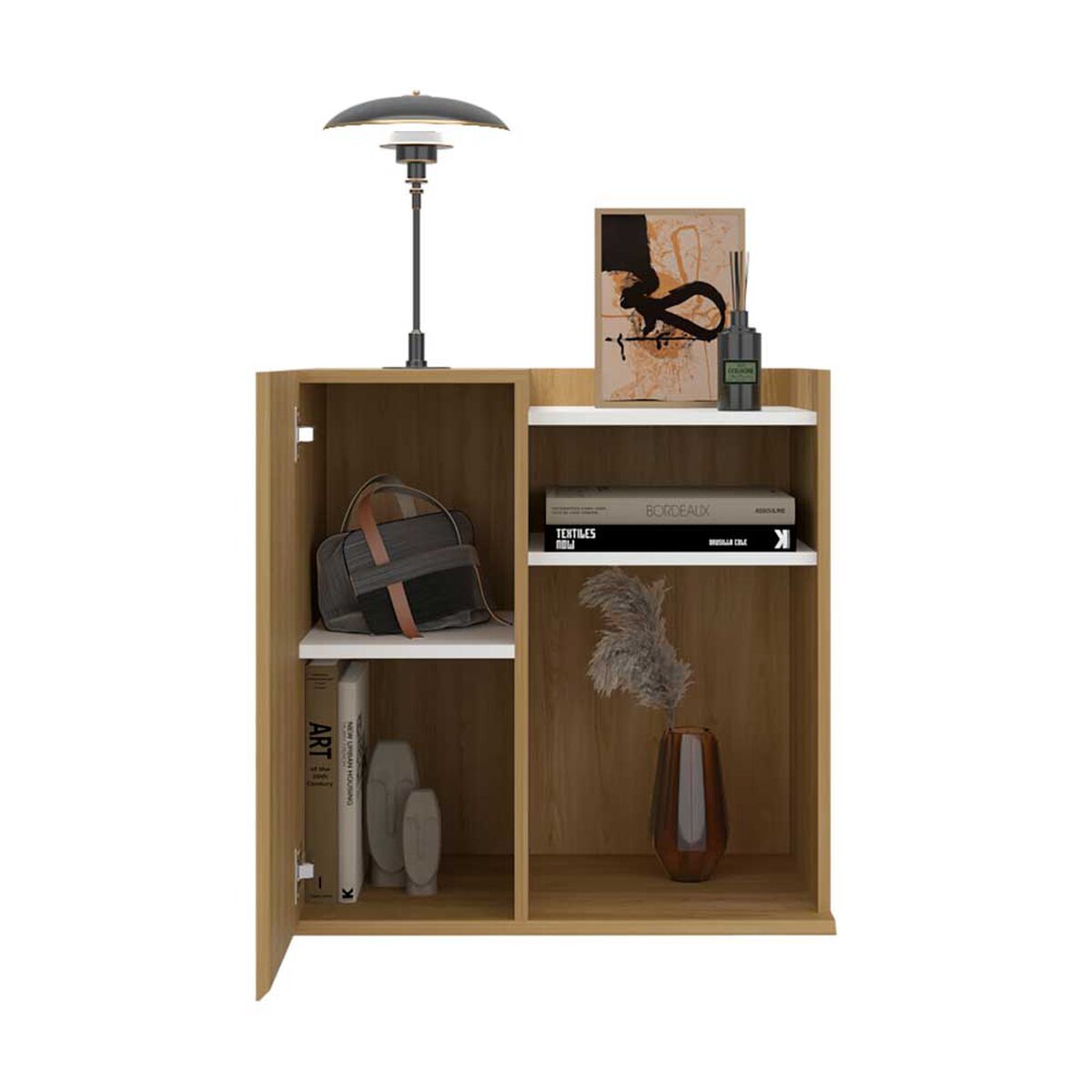 Velador Tuhome Cairo 1 Puerta Fresno Europeo y Blanco