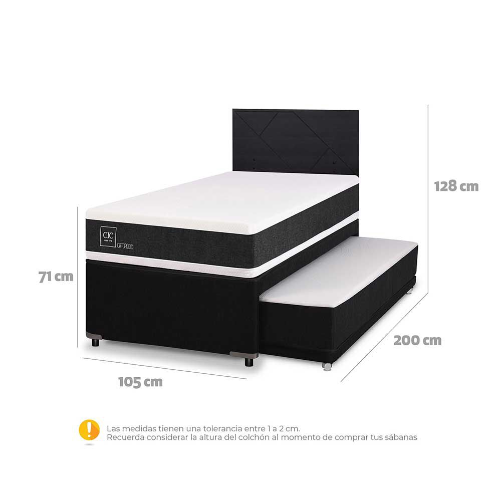 Cama Nido CIC 1,5 Plazas Ortopedic + Respaldo Villarrica Negro | Abc