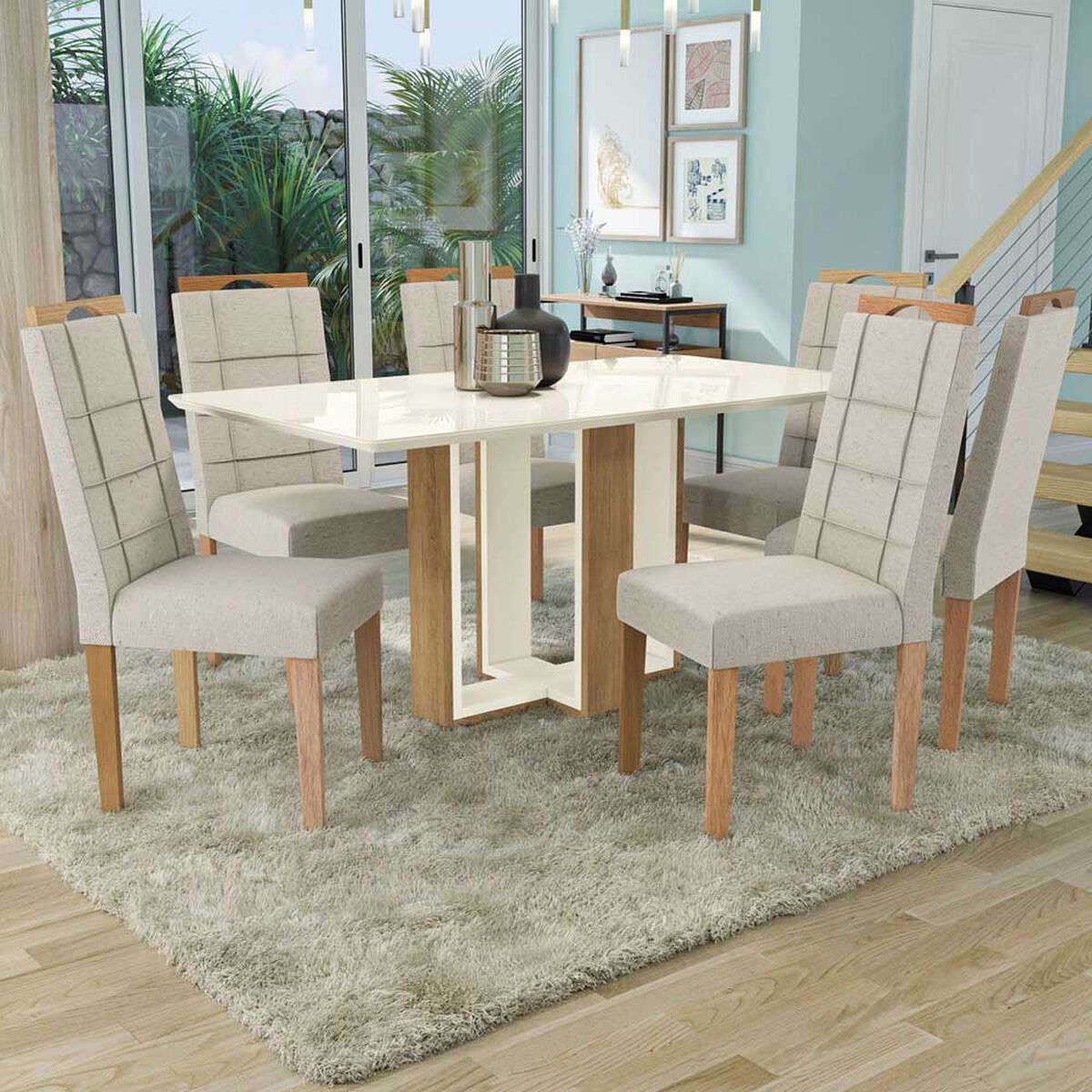 Juego de Comedor Yardas Milan 6 Sillas Off White