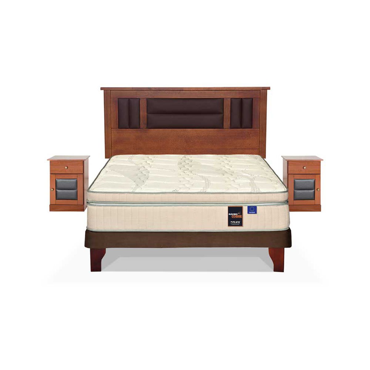 Cama Europea 2 Plazas Máximo Cobre + Set Maderas Lorrain