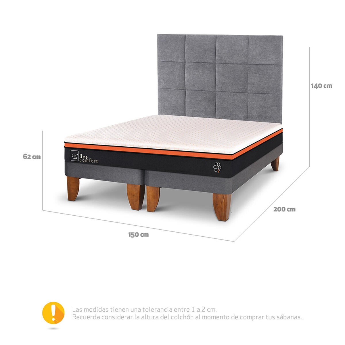 Cama Europea CIC Base Dividida 2 Plazas Bee Comfort + Respaldo