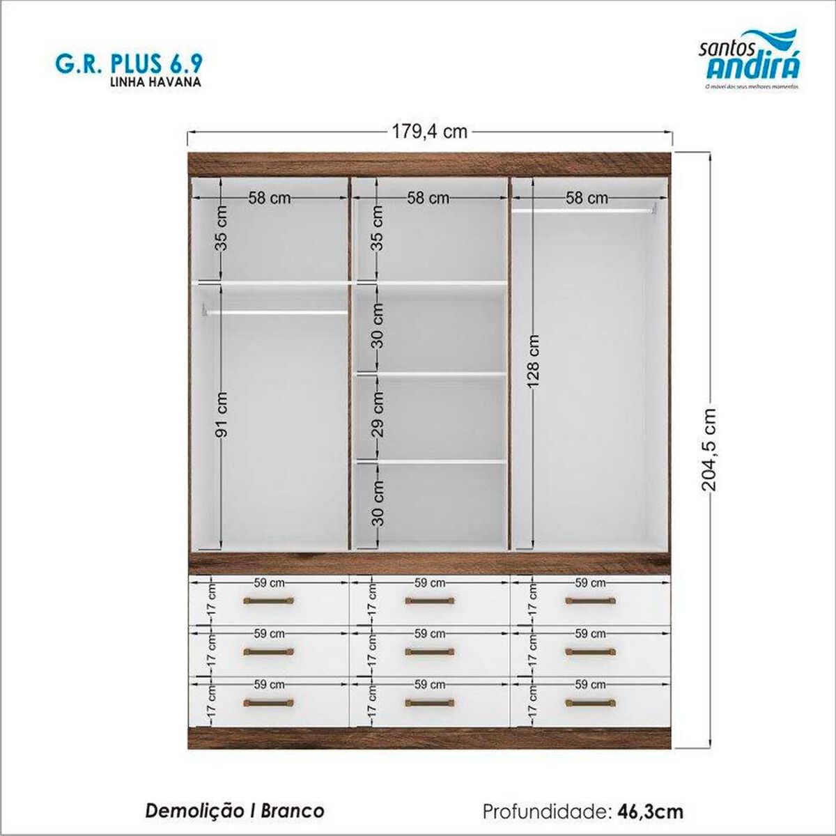 Cl&oacute;set Onessta Start 6 Puertas 9 Cajones Jatoba Arena