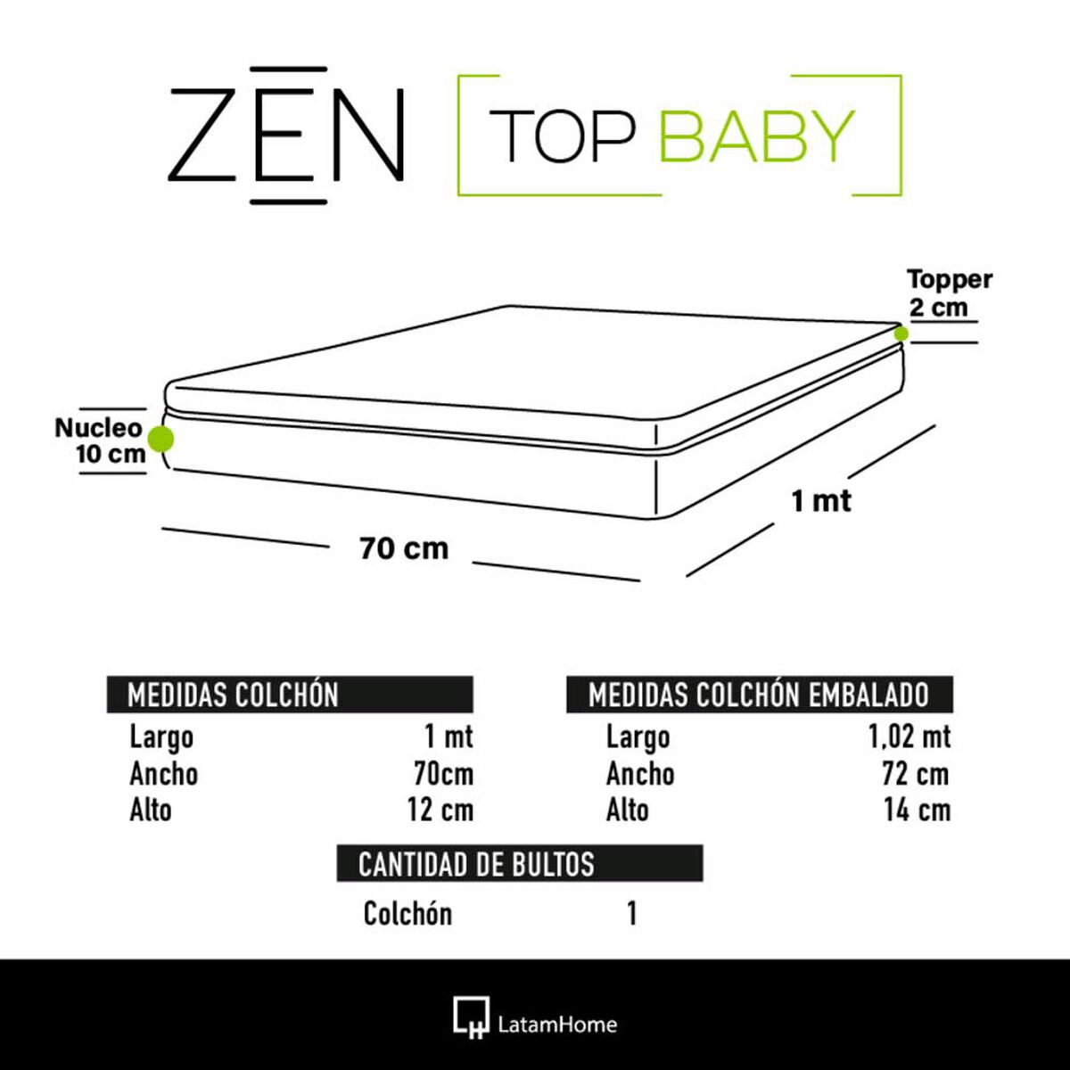 Colch&oacute;n de Cuna Latam Home Zen Top Baby Hybrid 70 x 100 cm