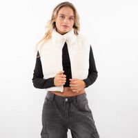 Parka Crop Reversible Chiporro Sin Mangas Mujer Icono Crudo, Negro, Oliva