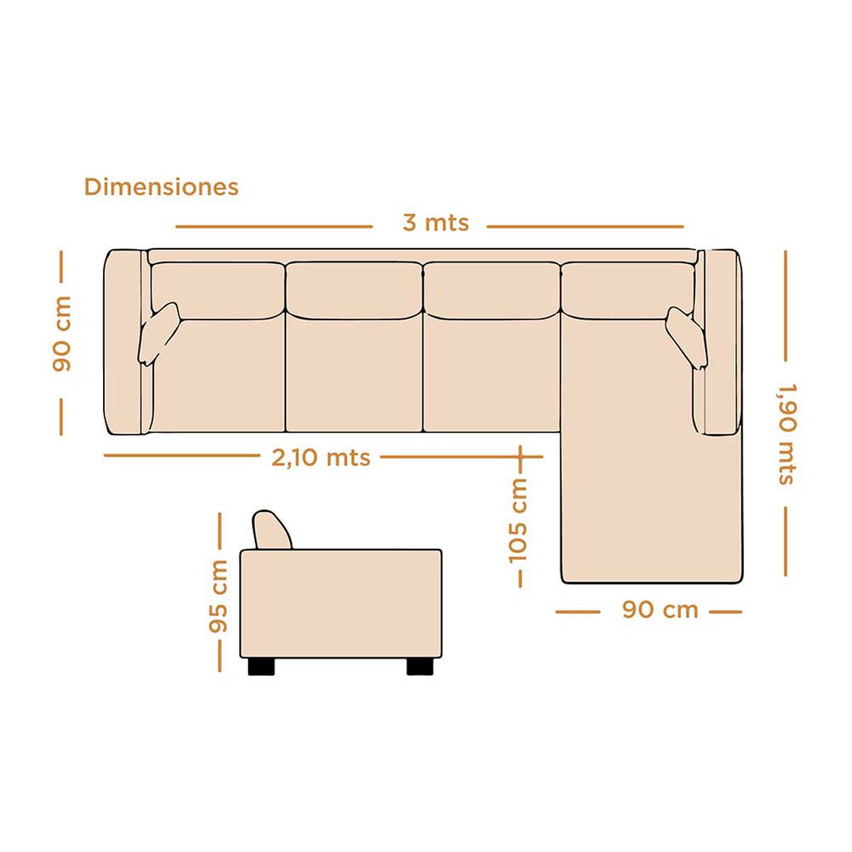 Sofá Seccional Living Factory Boston 5 Cuerpos Beige