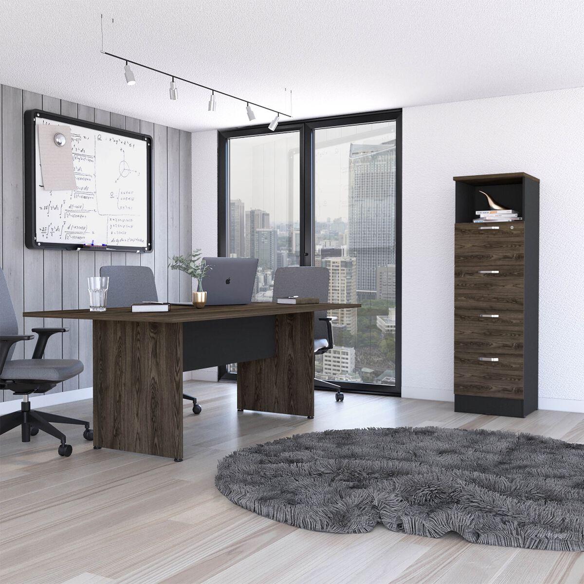 Combo Oficina Mesa Reuni&oacute;n + Archivador 4 Cajones Negro TuHome Home Office