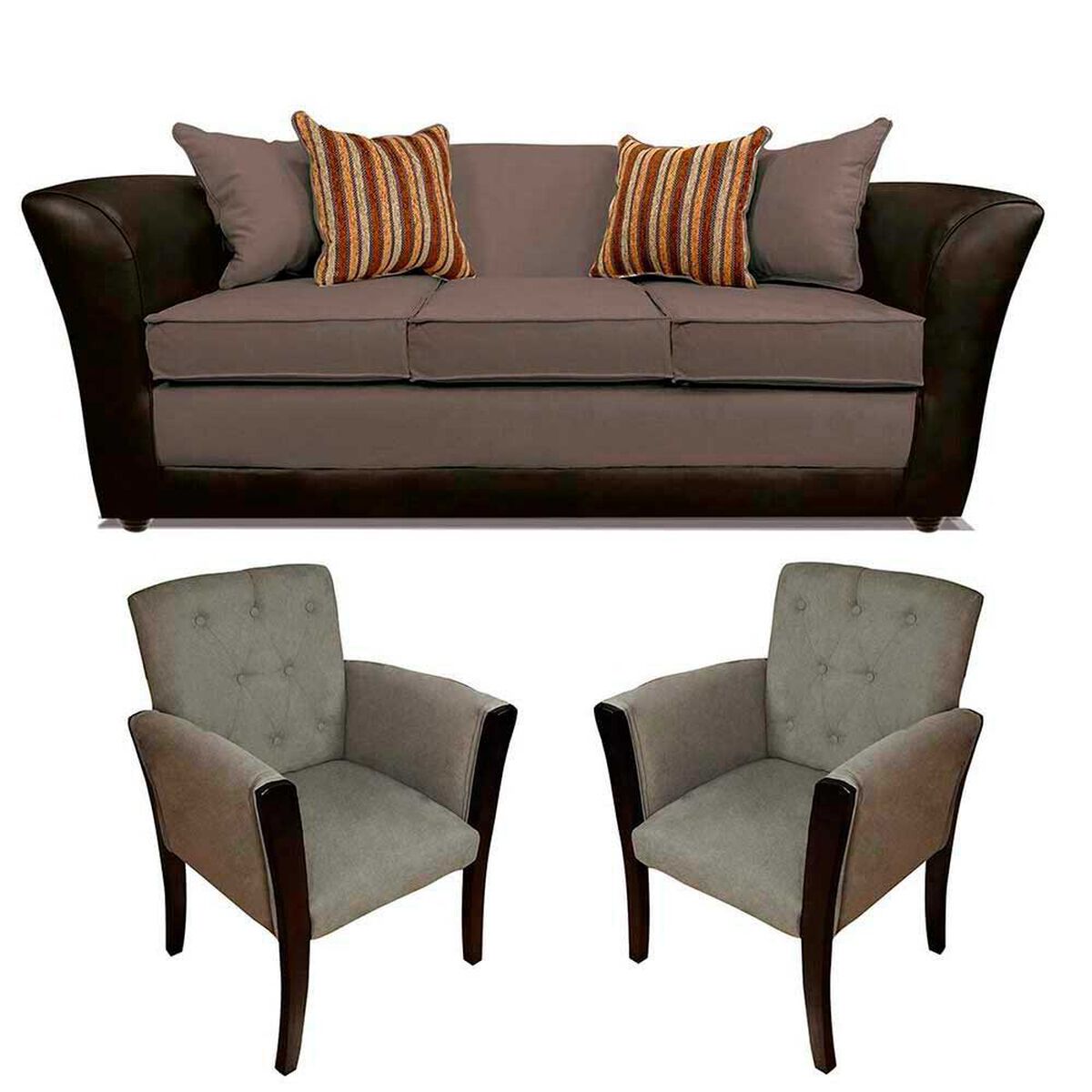 Juego de Living Elegant Detail Minesota Sof&aacute; 3 Cuerpos + Dos Sitiales Gris