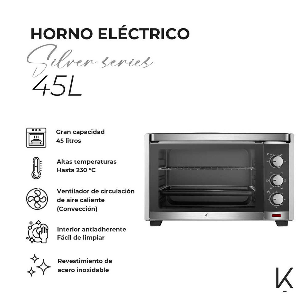 Horno Eléctrico Kitchen-it Silver Series 45L 45 lts.
