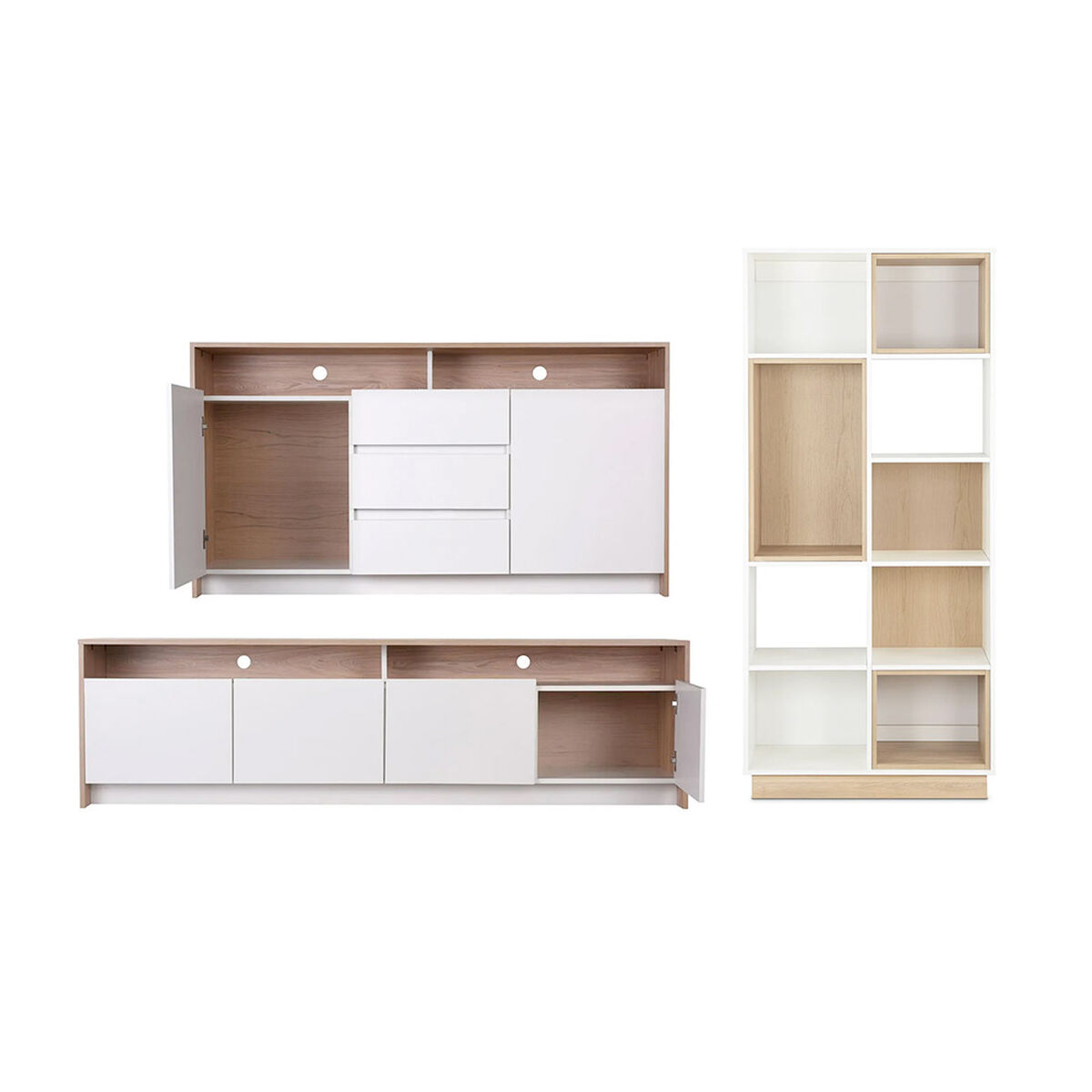 Buffet + Rack TV Colb&uacute;n + Librero CIC Olmo Blanco