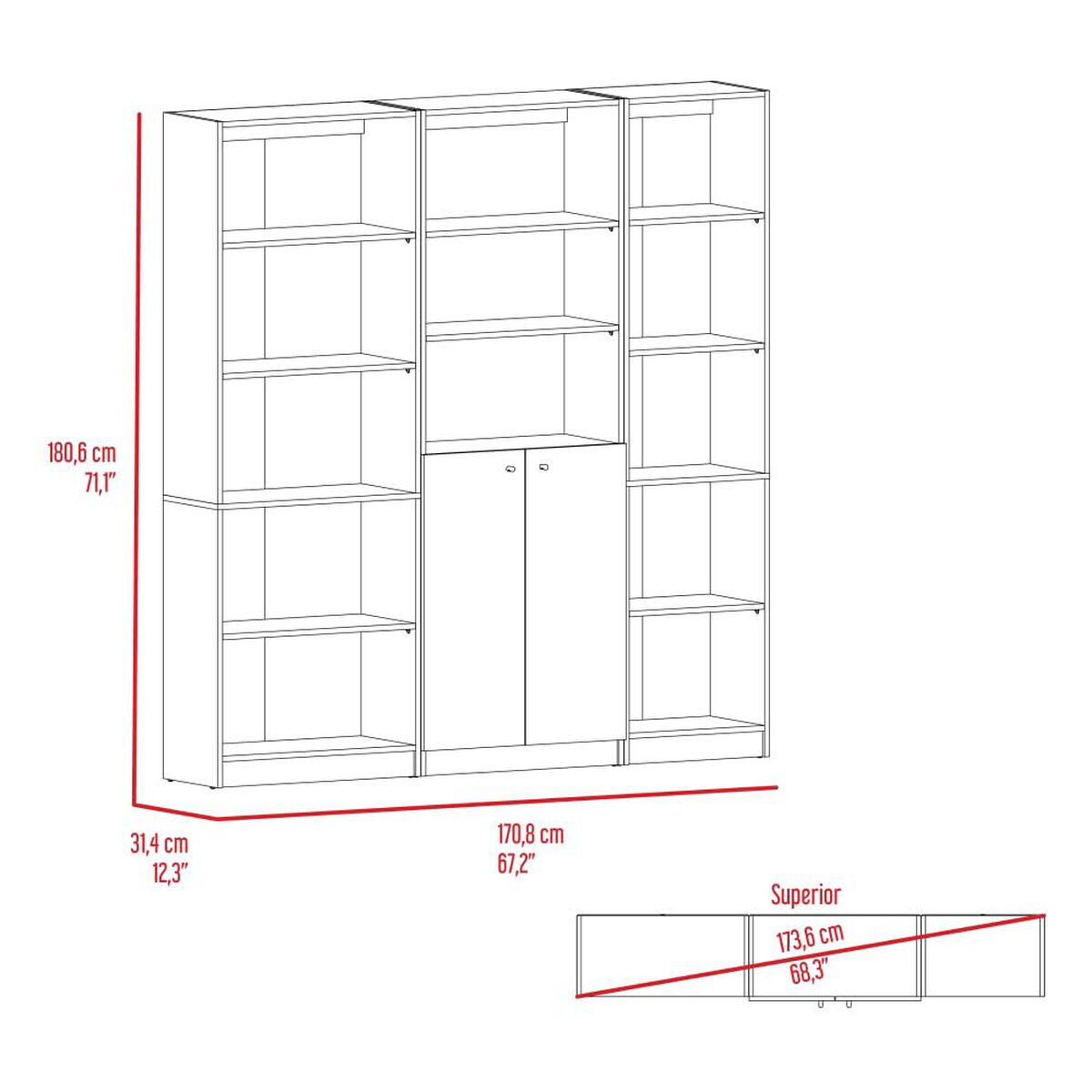 Estante 62 cm  + Estante 2 Puertas + Estante 45 cm TuHome Home Macadamia