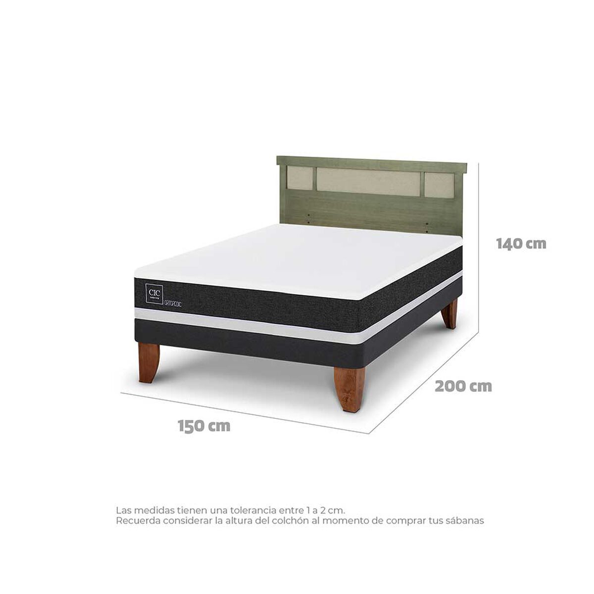 Cama Europea CIC 2 Plazas Ortopedic + Respaldo Dublin Olivo