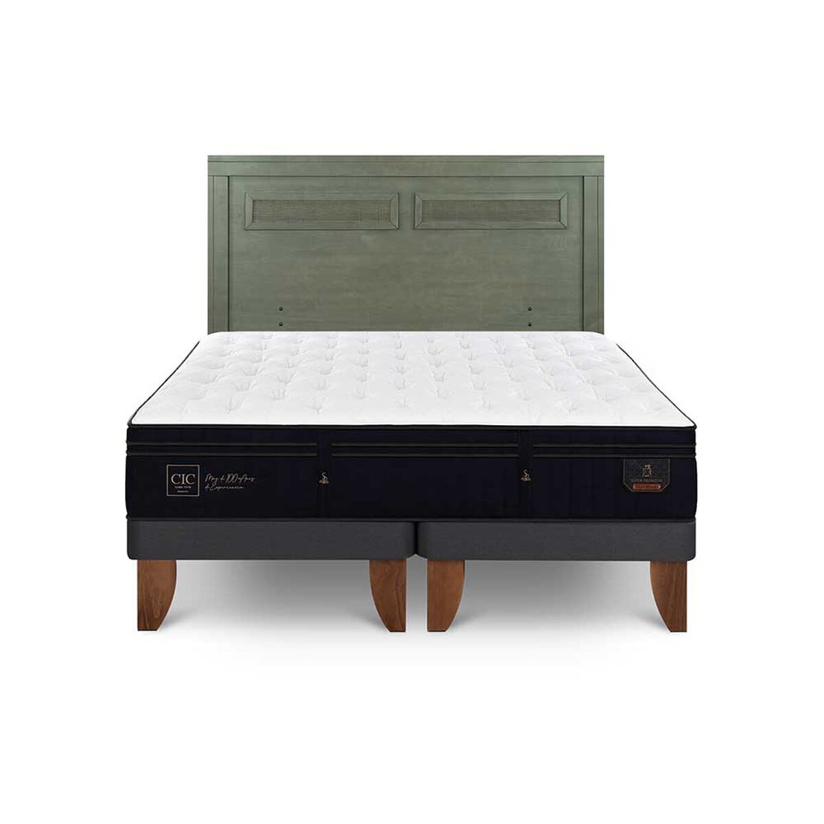 Cama Europea CIC Base Dividida King S&uacute;per Premium + Respaldo Milan Olivo