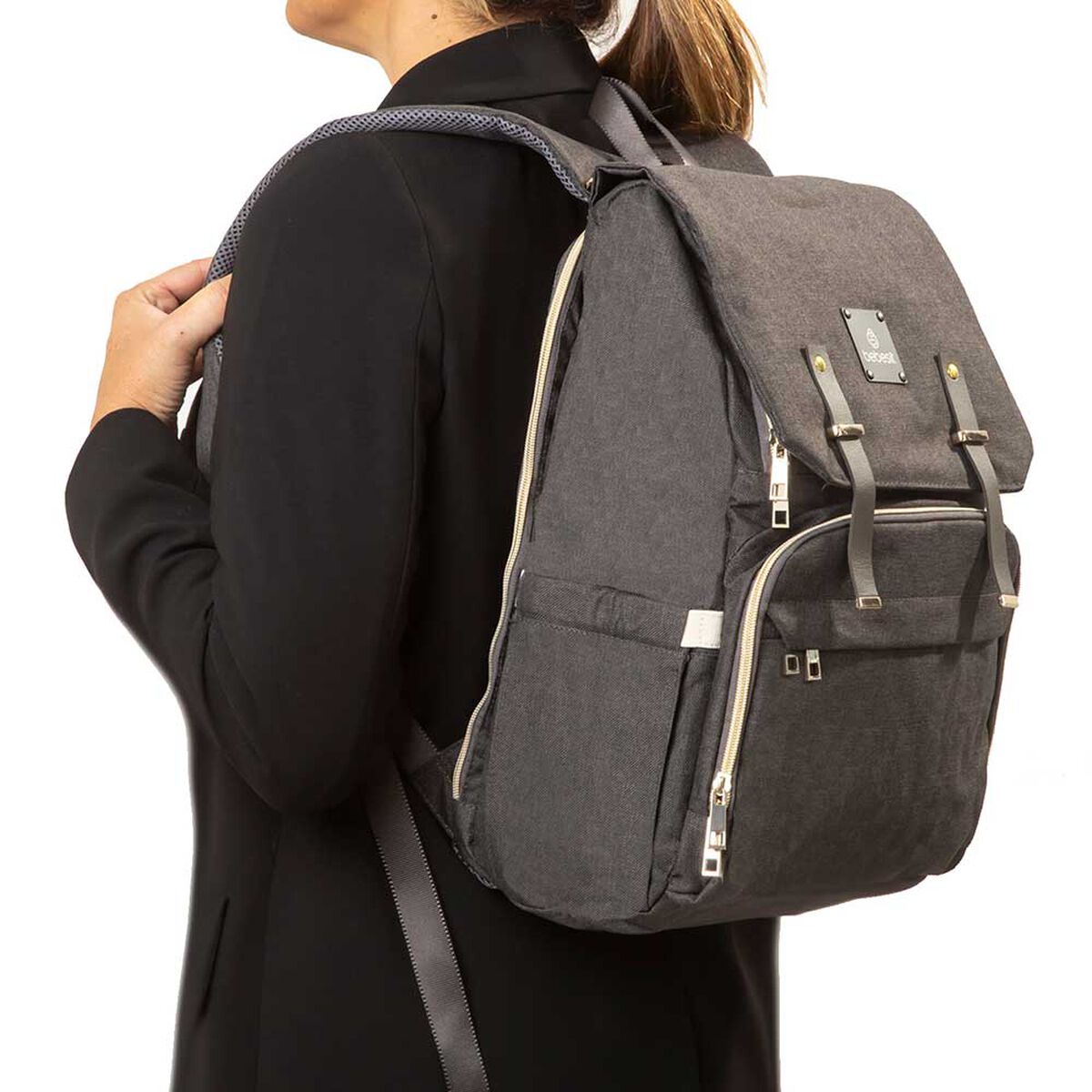 Bolso Maternal Con Porta Mamadera & Mudador Beige Bebesit