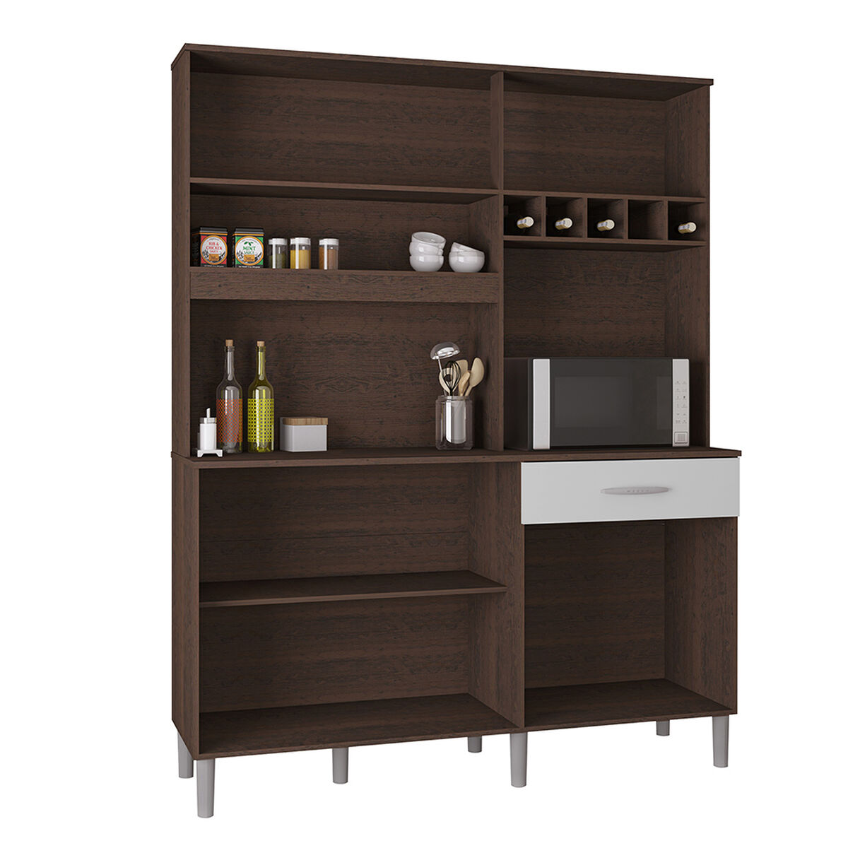 Mueble de Cocina Vekkahome Cristo 5 Puertas 5 Cajones Blanco Café