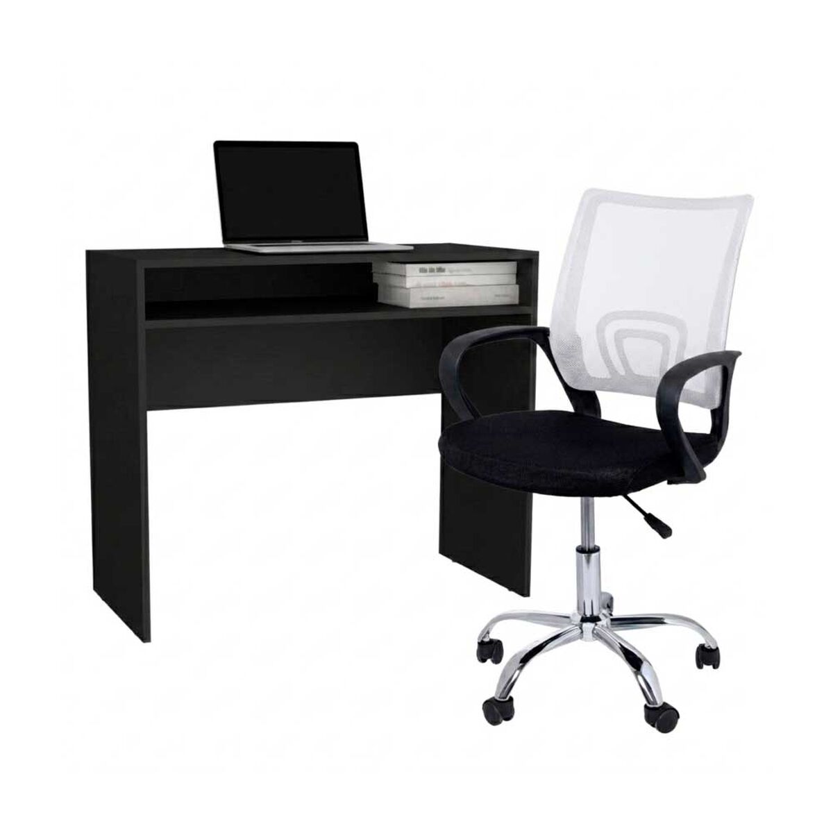 Combo Oficina Escritorio Wengue + Silla New York Negra y Blanca Arthome