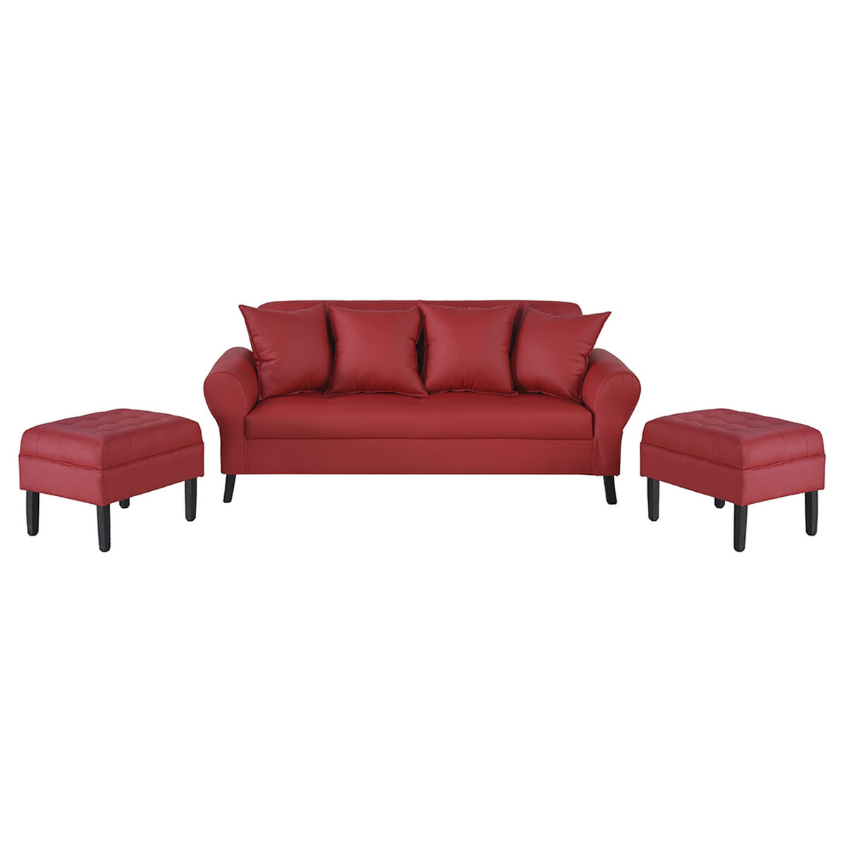 Sofá Bodevir Lua 3 Cuerpos + 2 Pouf Wood Rojo