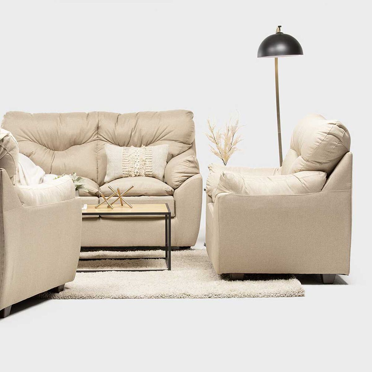 Juego de Living Almore Belén Sofá 3 Cuerpos + Dos Sillones 1 Cuerpo Beige