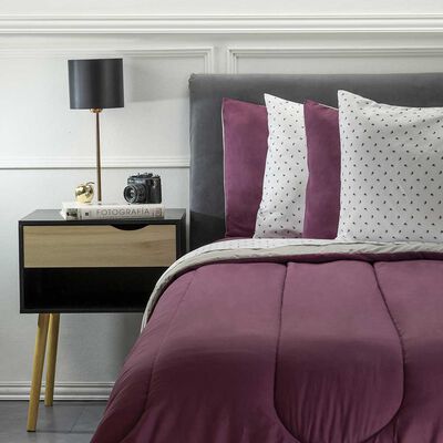 Imagen 1 del producto Set Plumón Bicolor + Juego de Sábanas Zibel 1,5 Plazas Liso Berry Gris