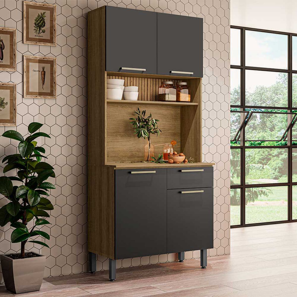 Mueble de Cocina Roca Avela Miel Grafito 1 Cajón 4 Puertas