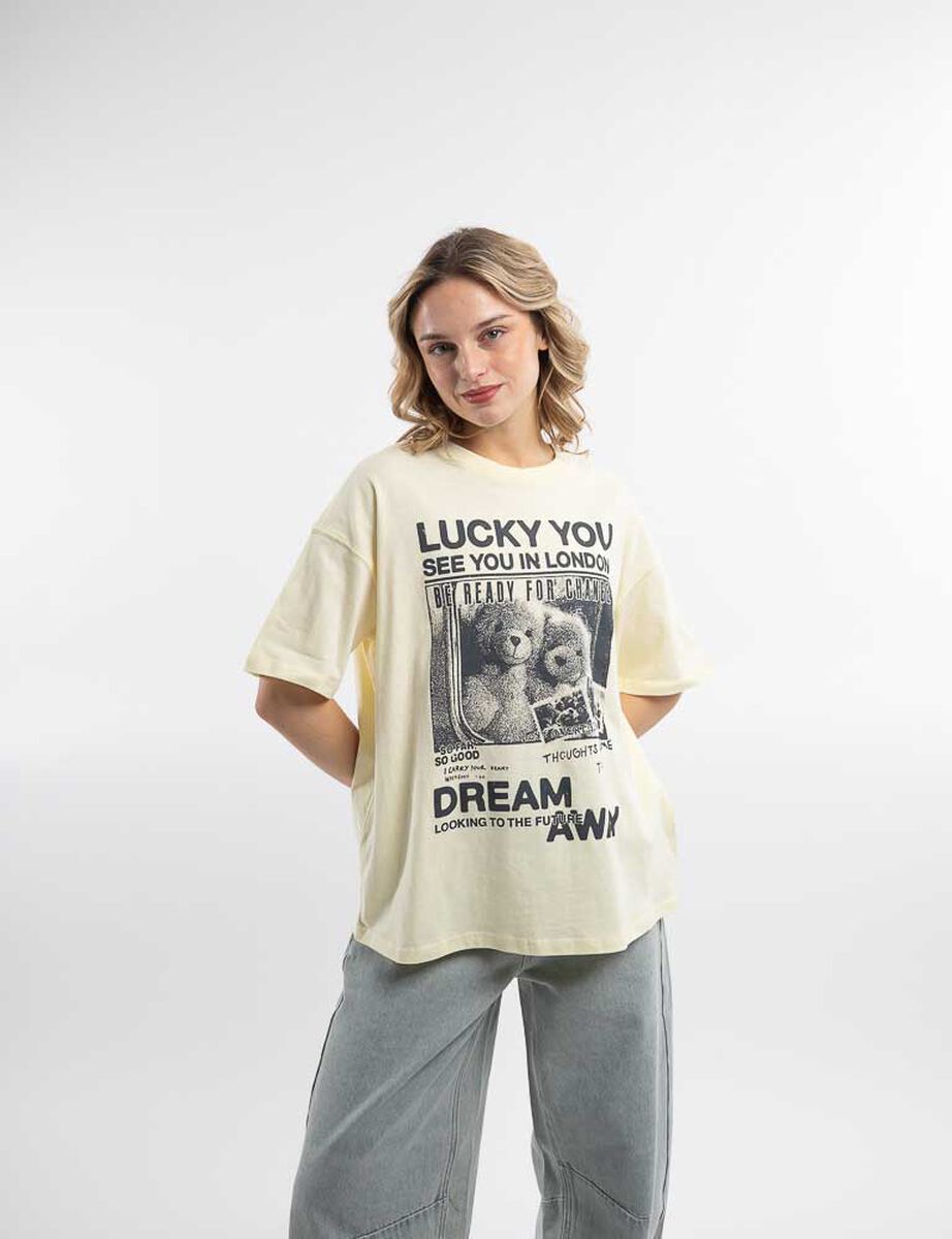 Polera Oversize Algod&oacute;n Manga Corta Mujer Icono