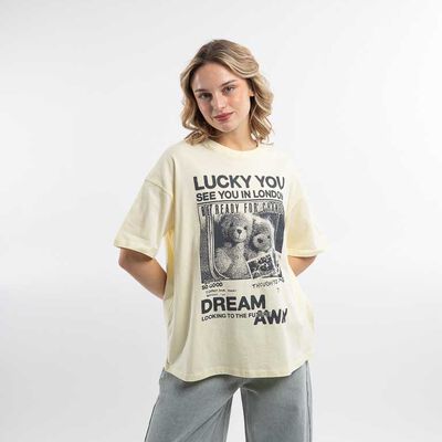 ICONO Polera Oversize Algodón Manga Corta Mujer Icono