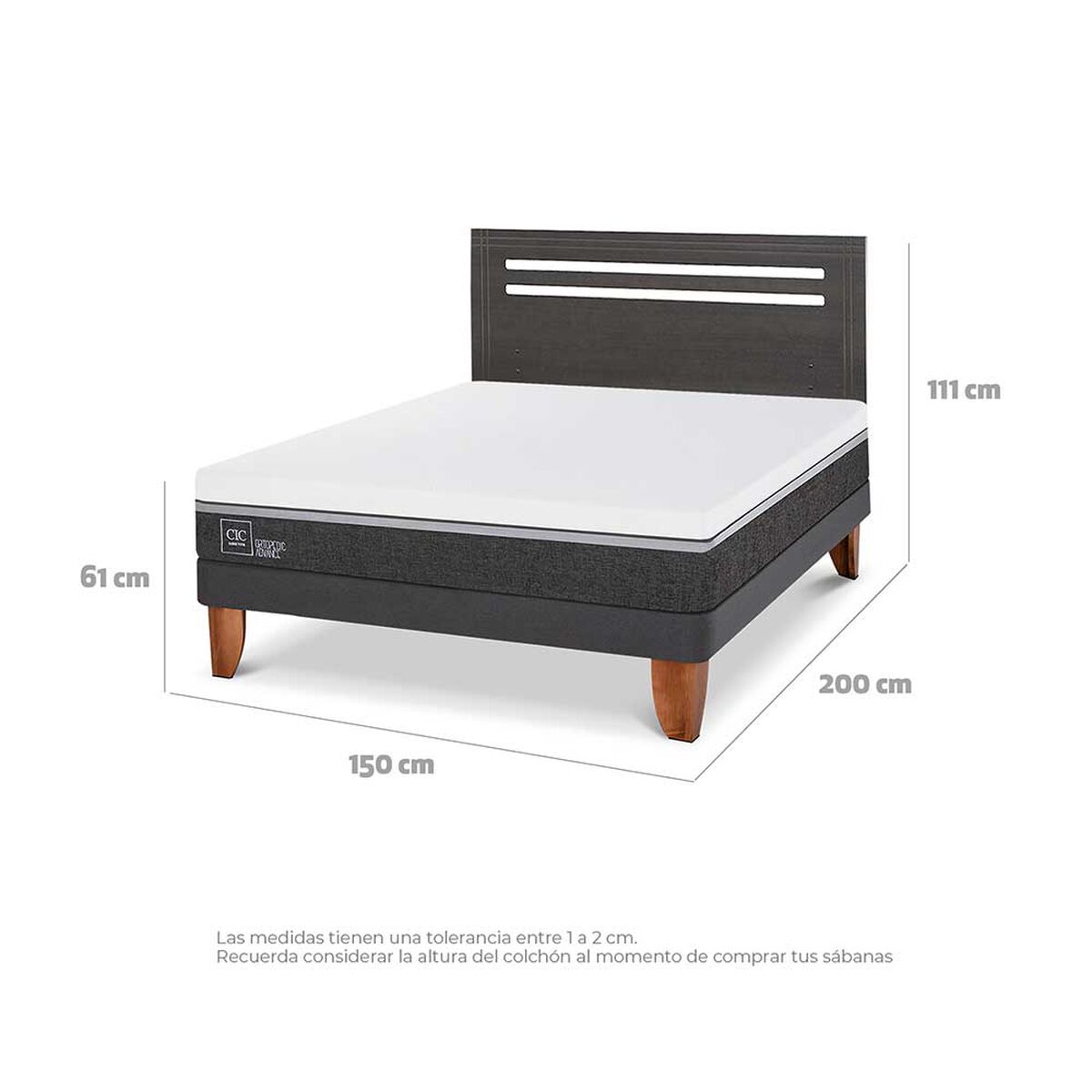Cama Europea CIC 2 Plazas Ortopedic Advance + Respaldo Munich