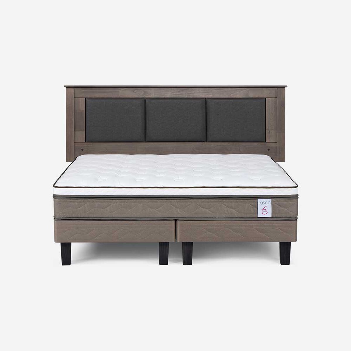 Cama Europea Rosen Base Dividida King New style 6 + Respaldo Rachel Gris