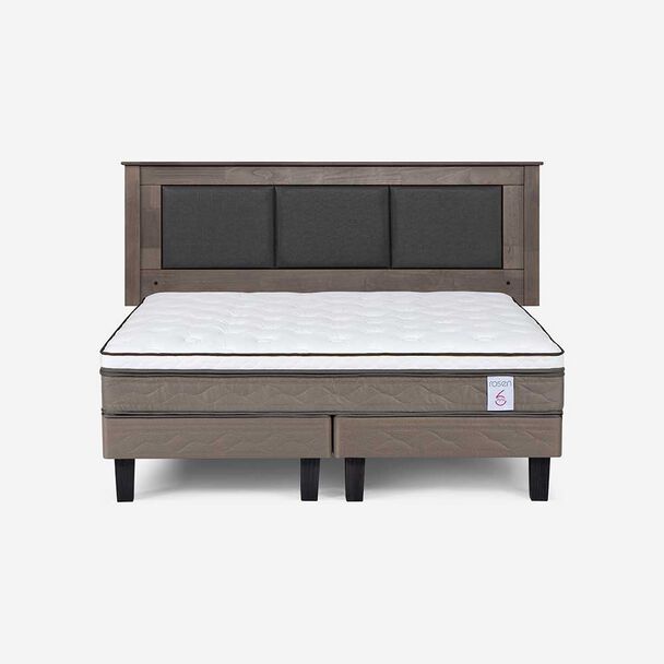 Cama Europea Rosen Base Dividida King New style 6 + Respaldo Rachel Gris