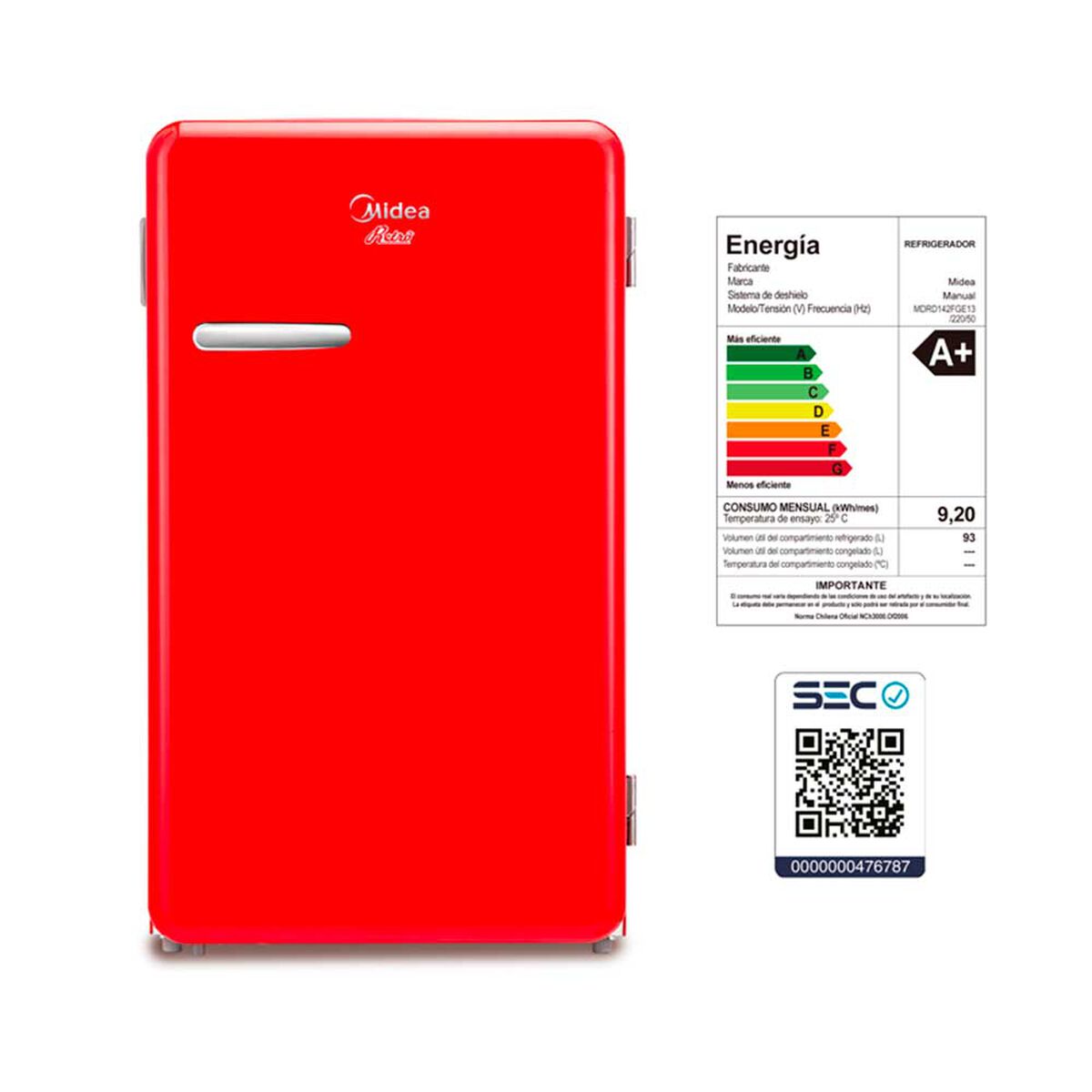 Minibar Midea MDRD142FGE13 93 lts. Rojo