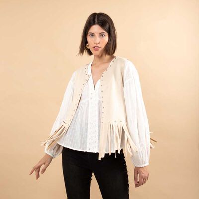 Chaqueta Suede Flecos Sin Mangas Mujer Zibel