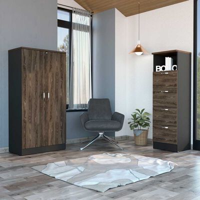 Imagen 1 del producto Combo Archivador 4 Cajones + Biblioteca 2 Puertas TuHome Home Office Negro Soft-Coñac