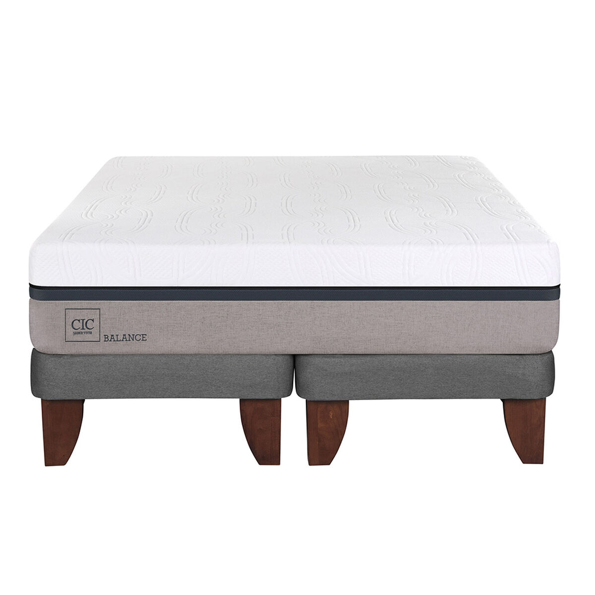 Combo Cama Europea CIC Base Dividida 2 Plazas Balance + Respaldo + 2 Veladores Casanova 2 Plazas Naturale Gris