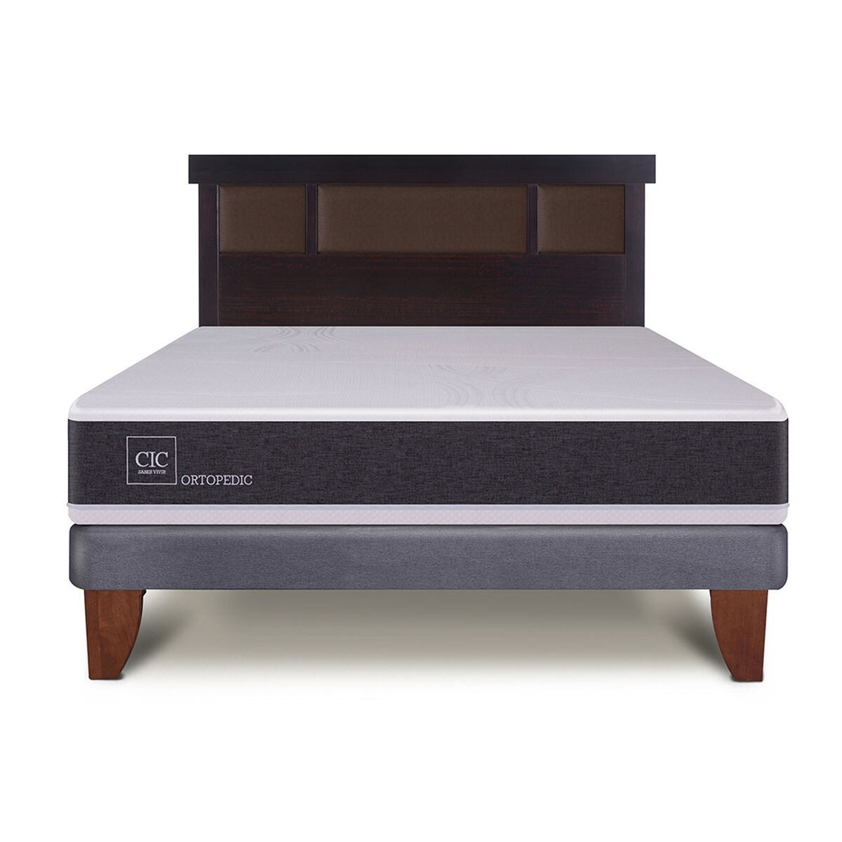 Cama Europea CIC 2 Plazas New Ortopedic + Respaldo Dublin Chocolate