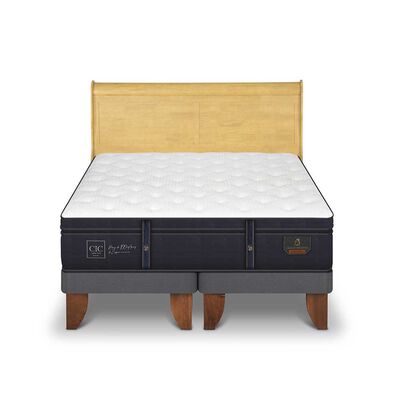 Cama Europea CIC Base Dividida 2 Plazas Grand Premium + Respaldo Miro Mostaza