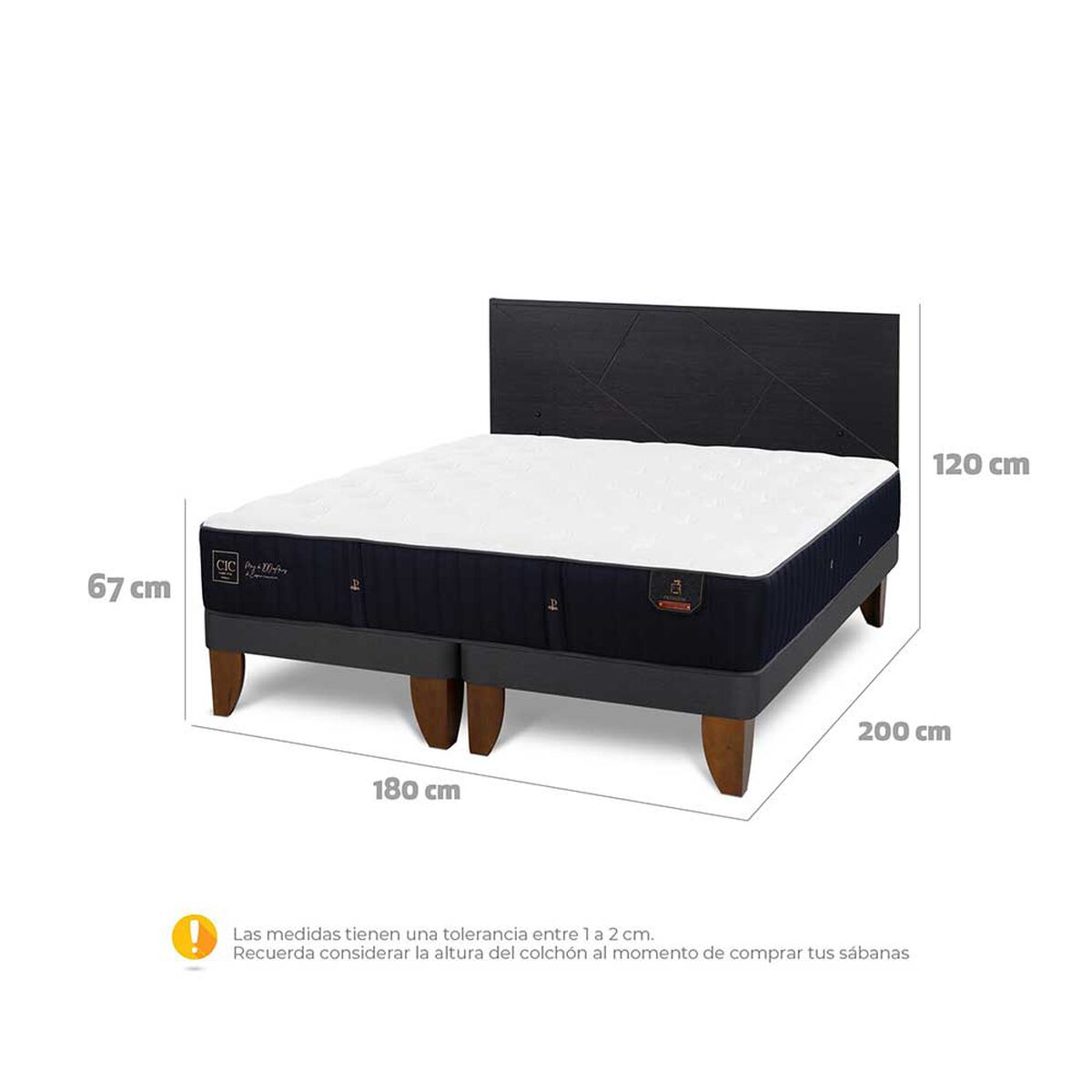 Cama Europea CIC Base Dividida King Premium + Respaldo Villarrica Negro