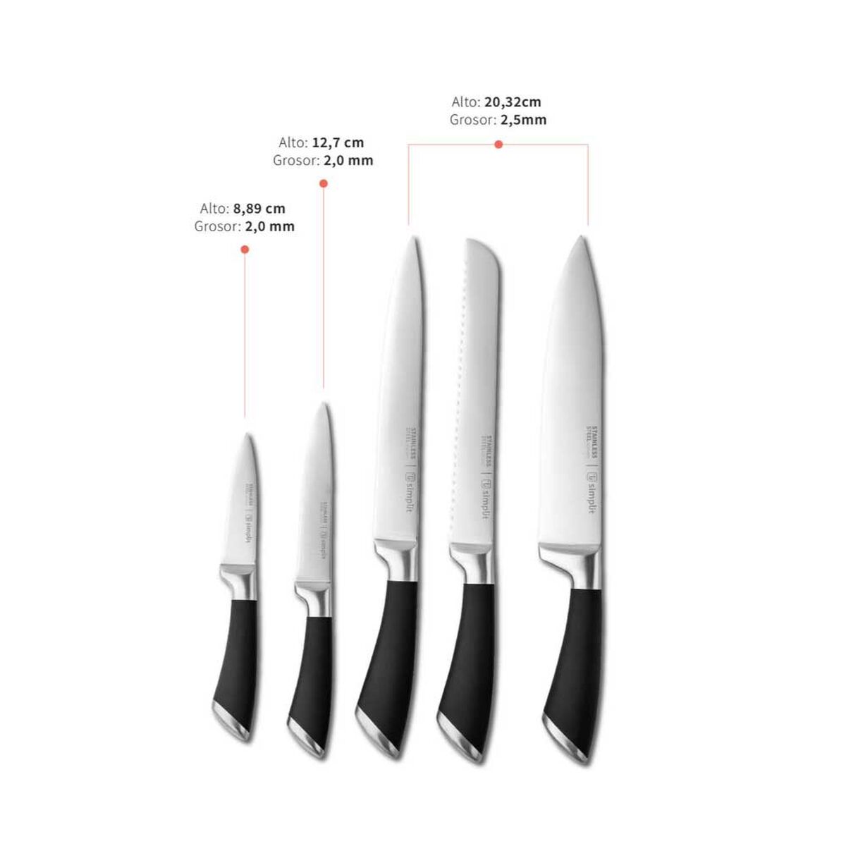 Set Cuchillos Simplit Küche 5 Piezas + Base