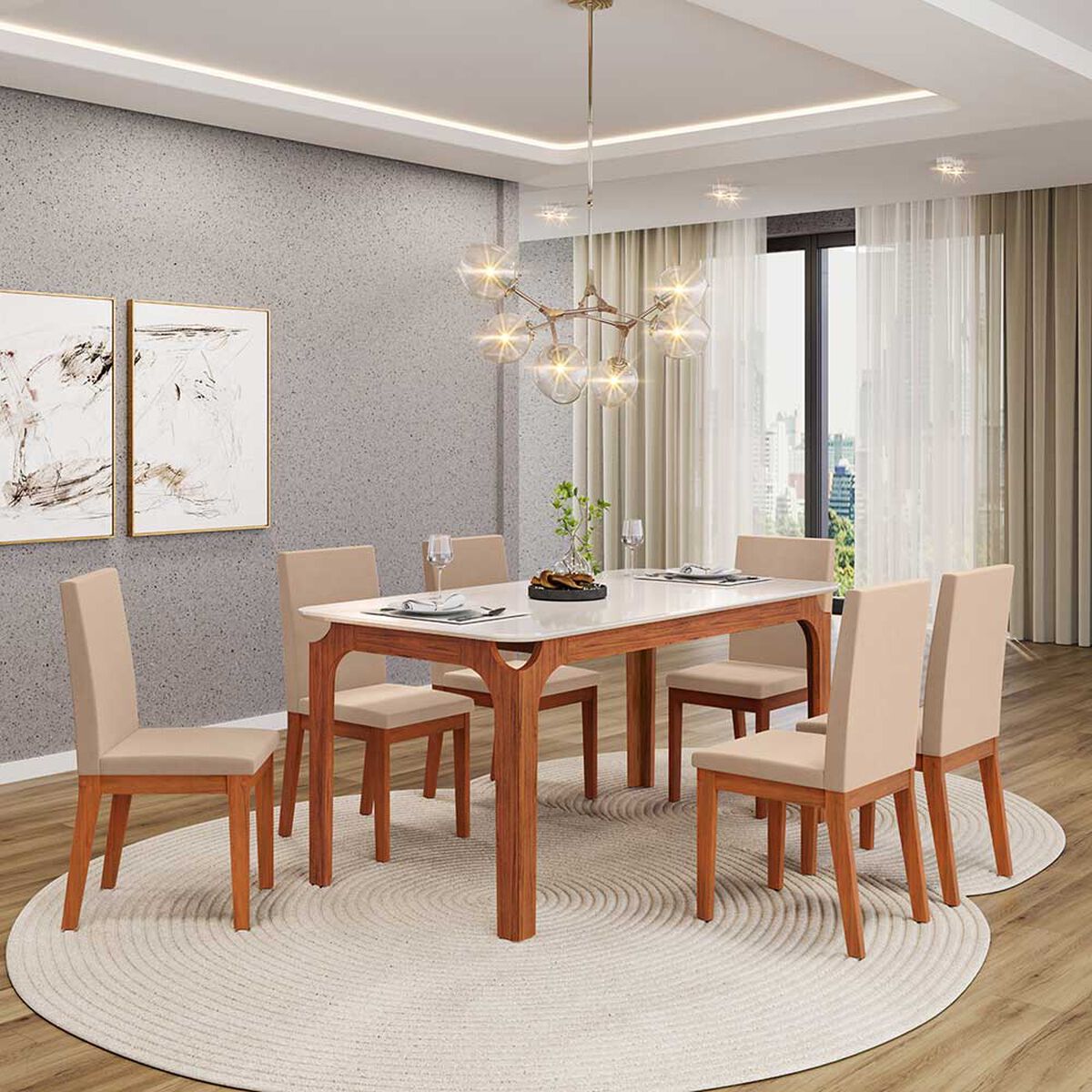 Juego de Comedor Vekkahome Marina 6 Sillas Beige