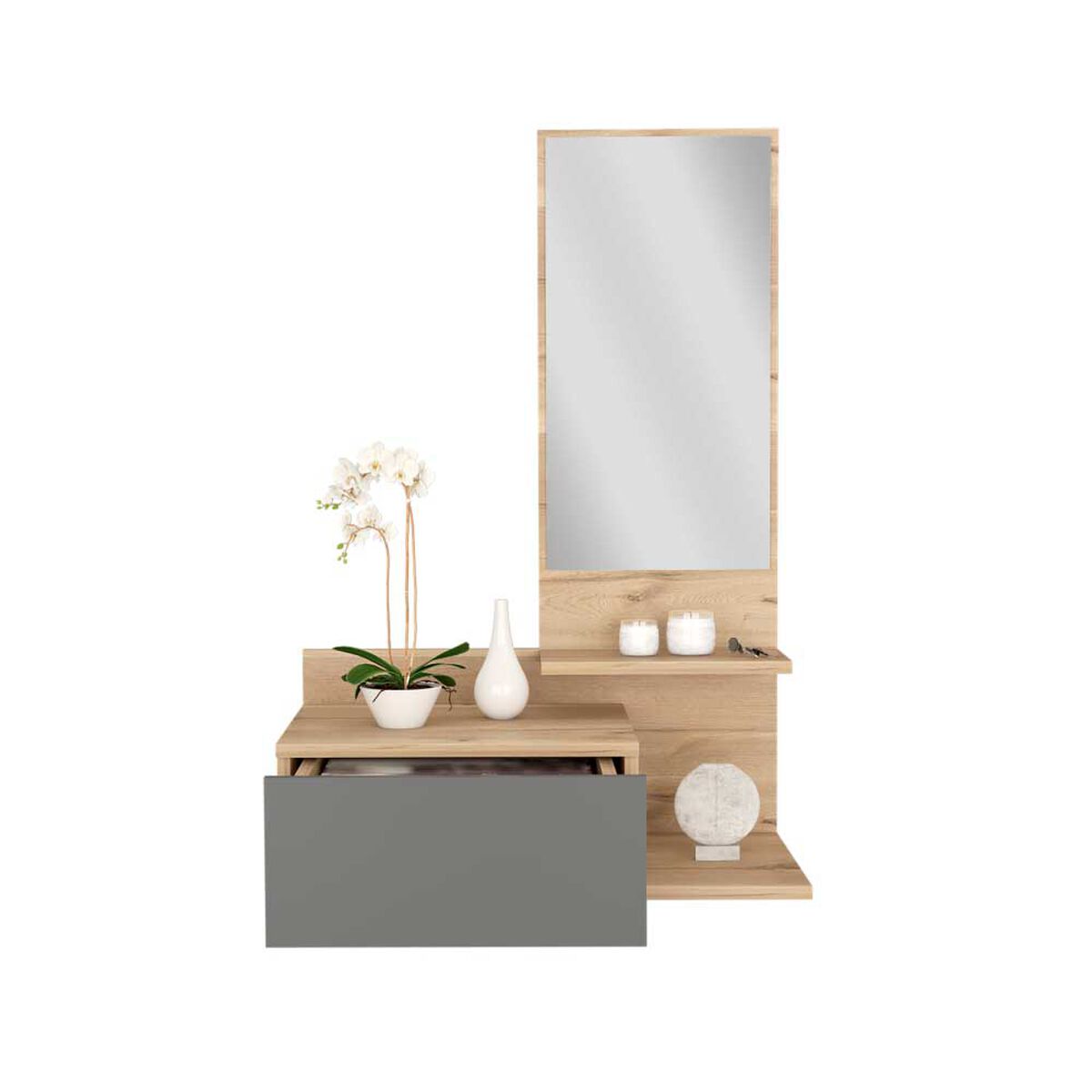 Mueble Recibidor Tuhome Flotante Viena Duna y Plomo 
