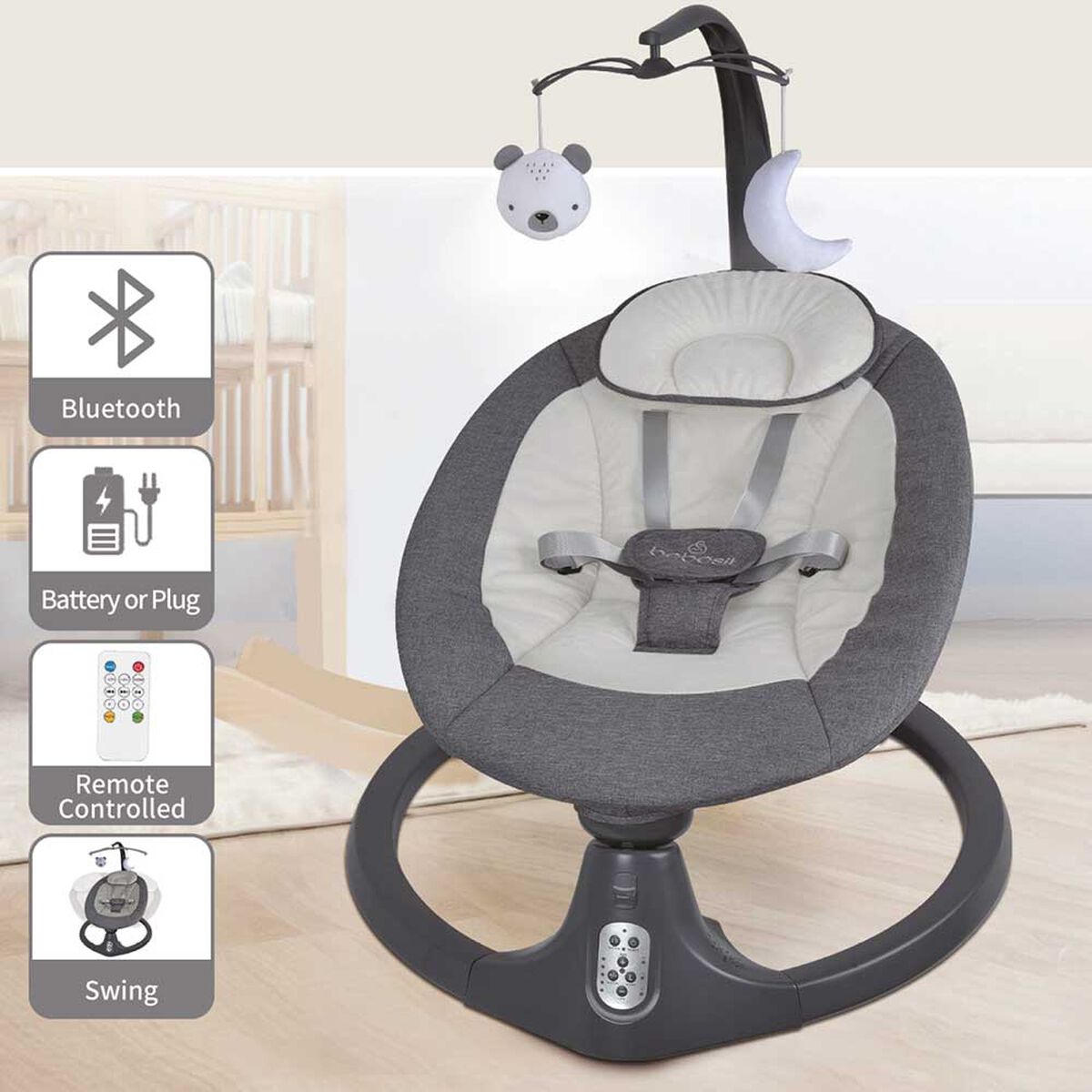 Silla Nido Bouncer Mecedora Baby Swing Gris Bebesit