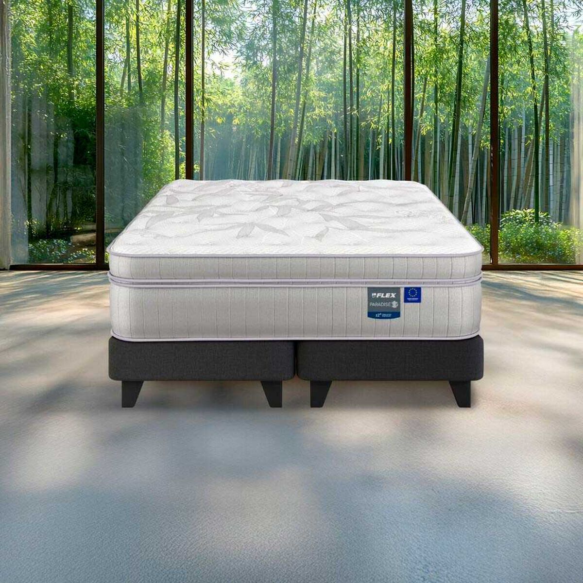 Cama Europea Flex 2 Plazas Paradise + Respaldo Design Grafito