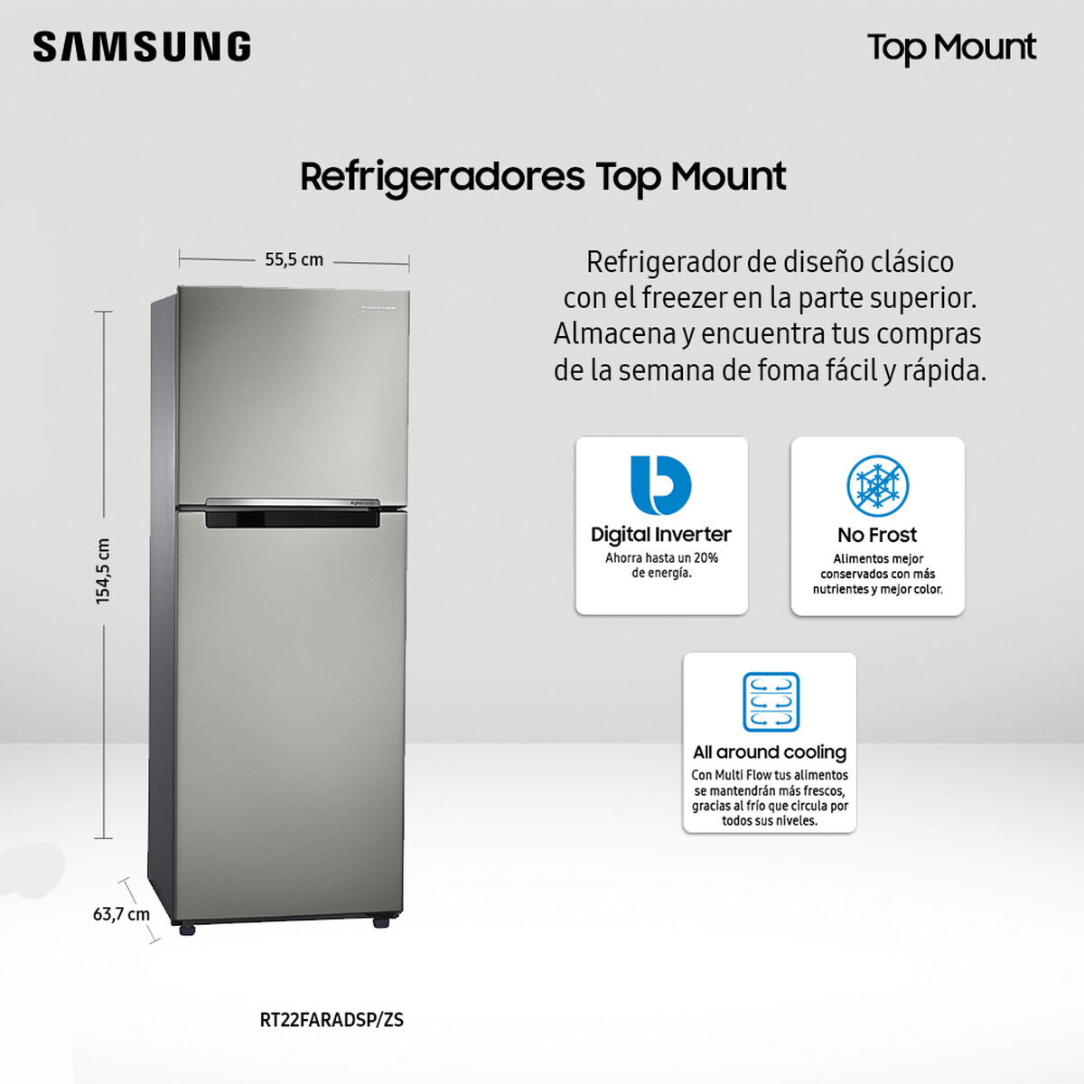 Refrigerador No Frost Samsung RT22FARADSP/ZS 234 lt
