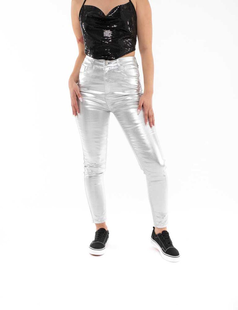 Pantalón Metalizado Skinny Mujer Icono