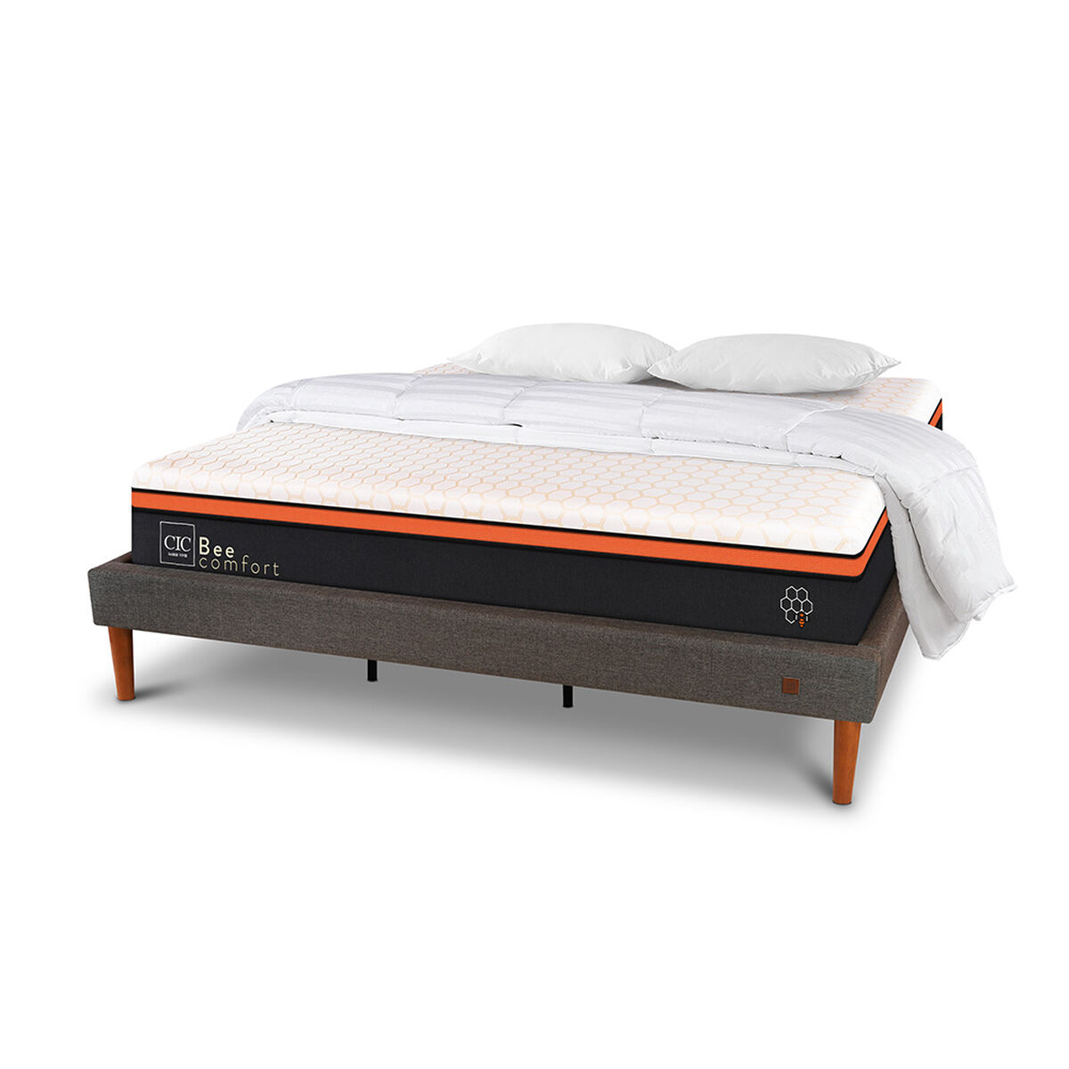 Cama Europea Curve CIC King Bee Comfort + Almohadas + Plum&oacute;n