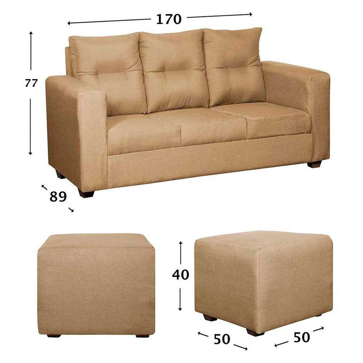 Juego de Living Dise&ntilde;o A&M Home Loreto Sof&aacute; 3 Cuerpos + 2 Pouf 1 Cuerpo  Beige