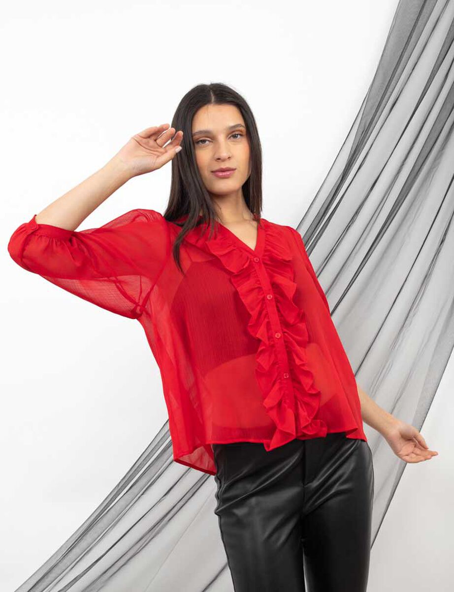 Blusa Casual Transparente Manga 3/4 Mujer Zibel Abc