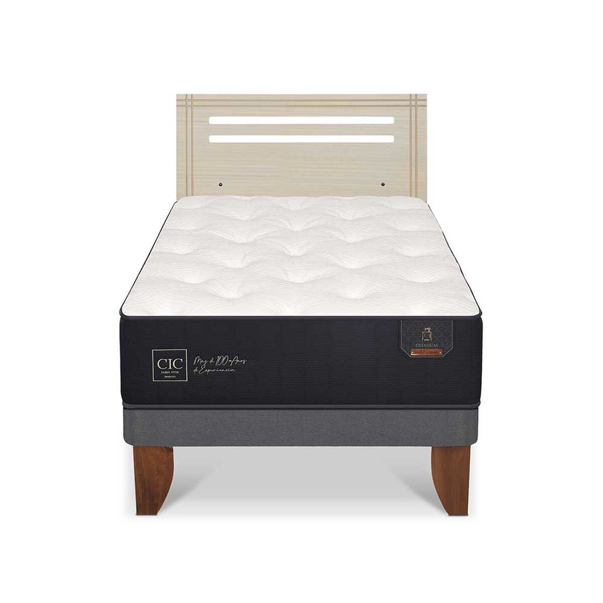 Cama Europea CIC 1,5 Plazas Premium + Respaldo Munich Alpino