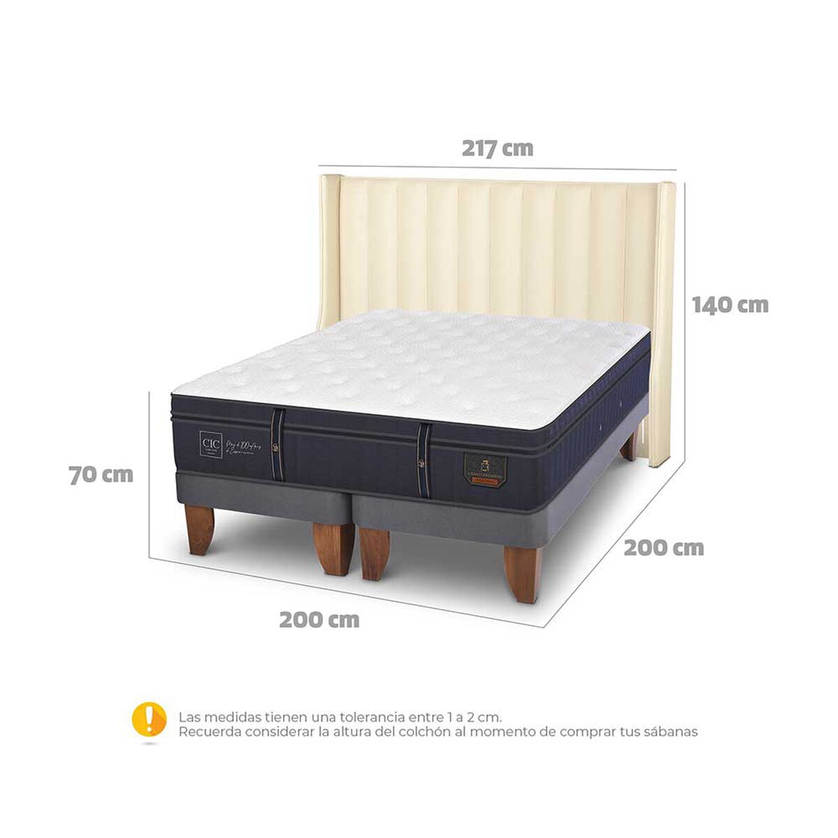 Cama Europea CIC Base Dividida Súper King Grand Premium + Respaldo Panaro